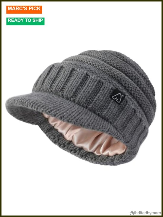 Satin Lined Winter Beanie Hat Women Slouchy Visor Brim main image 5